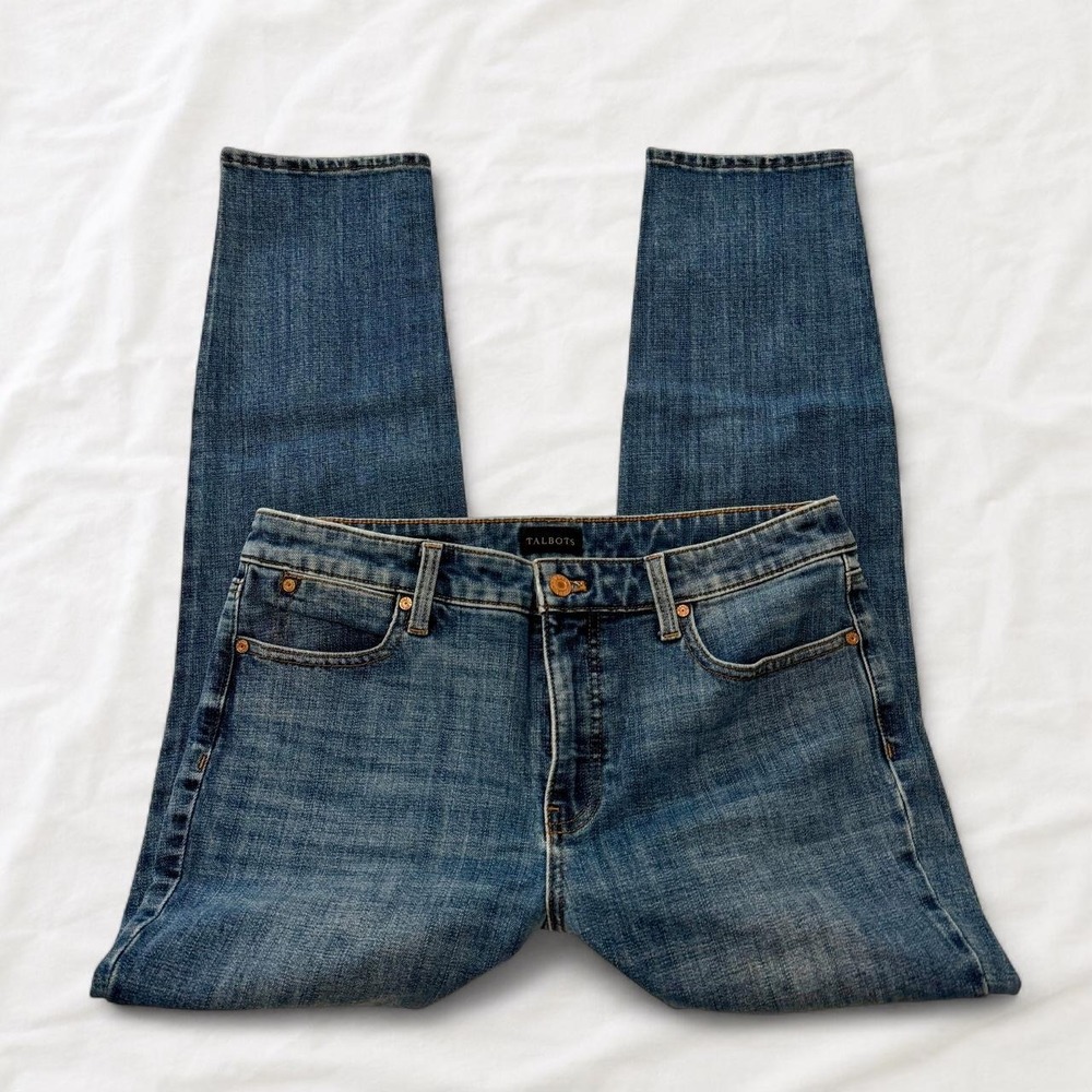 Talbots Womens Slim Ankle Jeans Medium Wash Blue Denim Size 8 Mid Rise Stretch